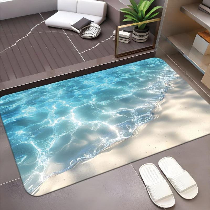 Ocean Beach Shell Pattern Bath Flannel Mat Non-Slip, Absorbent Ultra Soft Plush Suitable for Shower Door Bathroom Entrance Decor