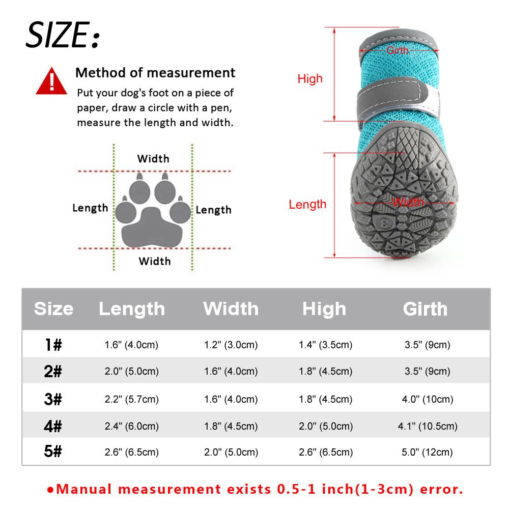 4 Pcs Breathable Dog Shoes Reflective Dog Boots Anti-slip Pet Shoes Puppy Booties For Small Dogs Cats Puppy Chihuahua Pug