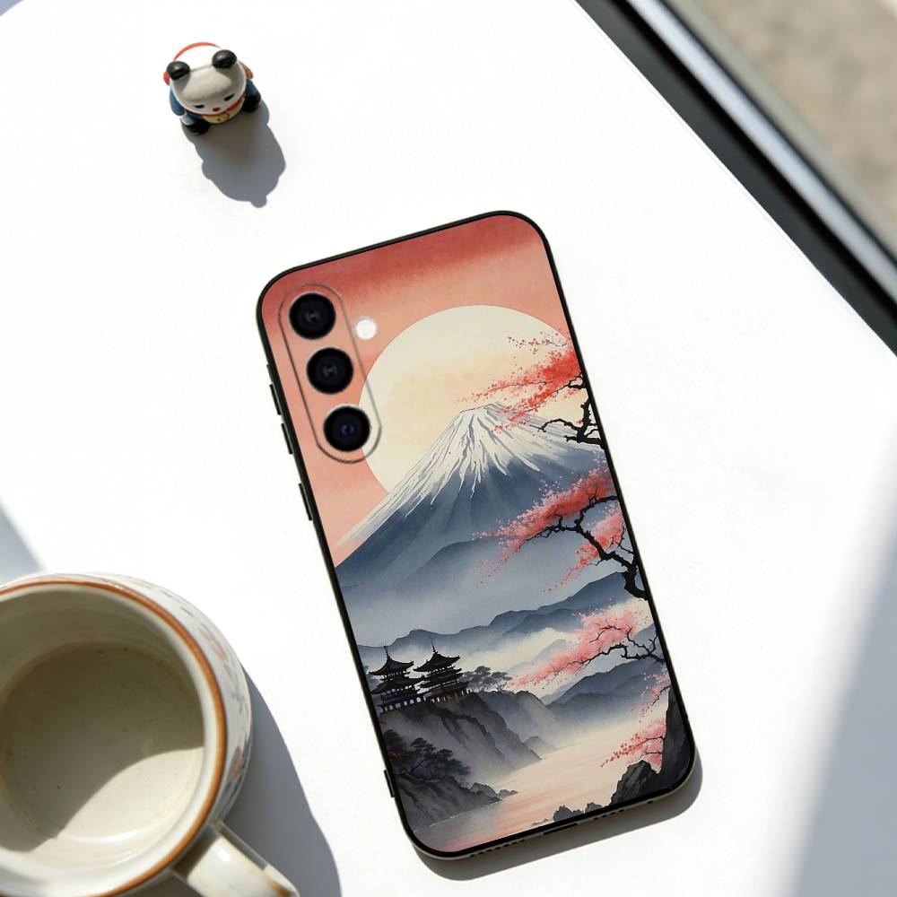 Japan Mount Fuji Cherry  Phone Case For Samsung Galaxy A73,A72,A71,A70,A53,A52,A51,Others Soft Black Cover