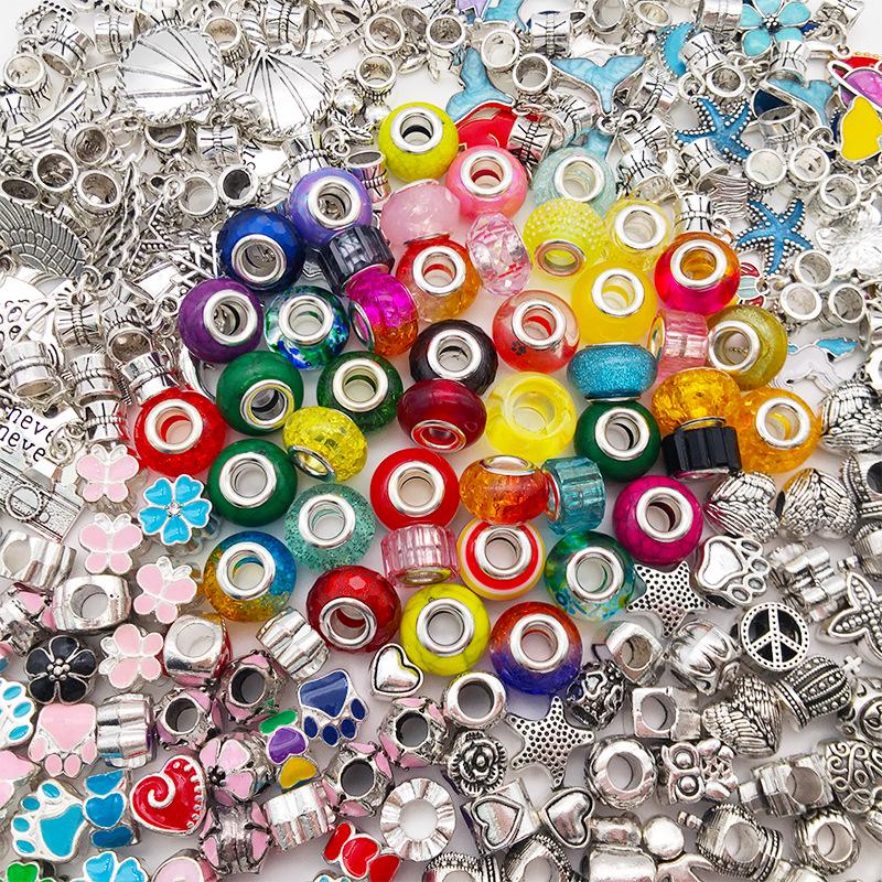 Handmade DIY Jewelry Set: 10 Colorful Beaded Bracelets with Pendants and Large Hole Beads