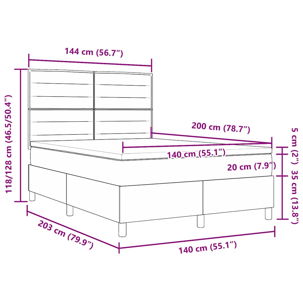Box Spring Bed with Mattress and LED Lights Light Grey 140 x 200 cm Fabric