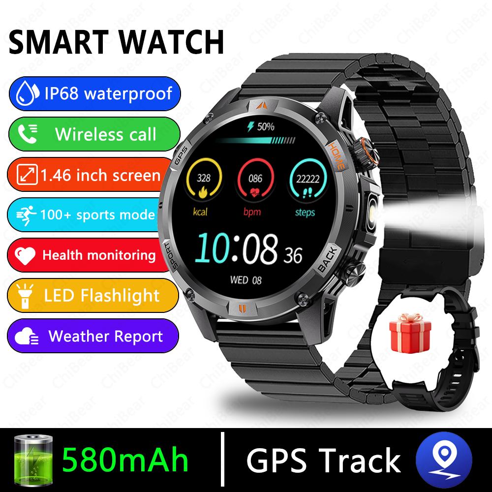 New Professional GPS Sports Smart Watch Outdoor RIDE Run GPS track Swim Watchs Compass 3ATM Sports Bluetooth Call Watch Men
