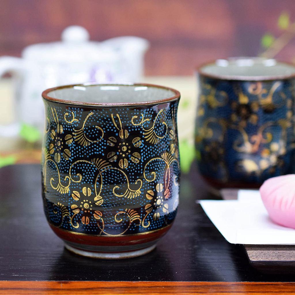 Waza no Kura Stylish Pair of Kutani Ware Blue Grain Tessen Made in Perfect Gift for Wedding 60th 70th 77th 80th and 88th Birthdays Teacups, Design,