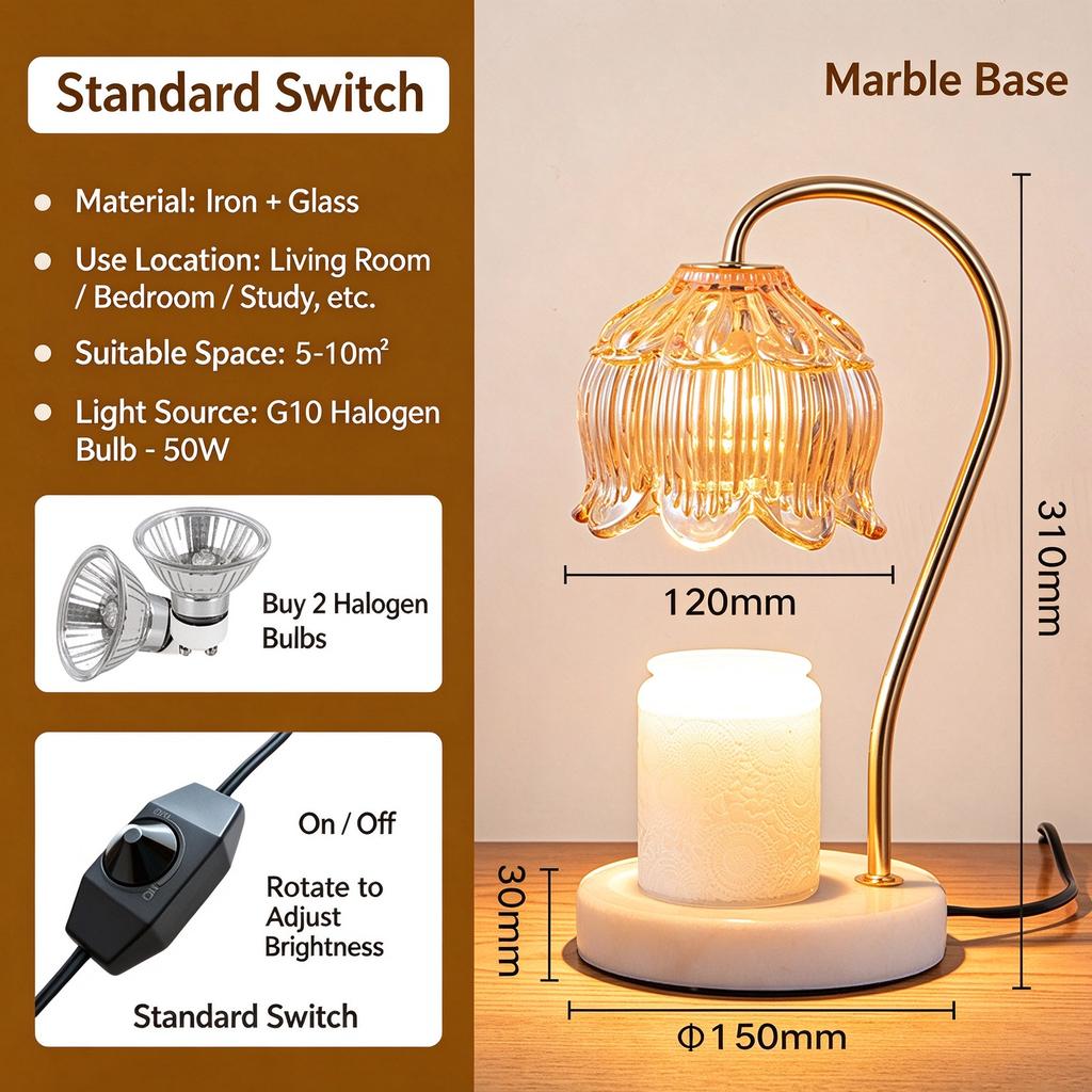 Marble Wax Melt Warmer Lamp, Flameless Scented Candle Melter Lamp With Timer, Retro American Style Aroma Diffuser Night Light For Bedroom Living Room