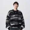 Unisex Mohair Round Neck Color Block Stripe Sweater - Autumn/Winter Casual Loose Fit