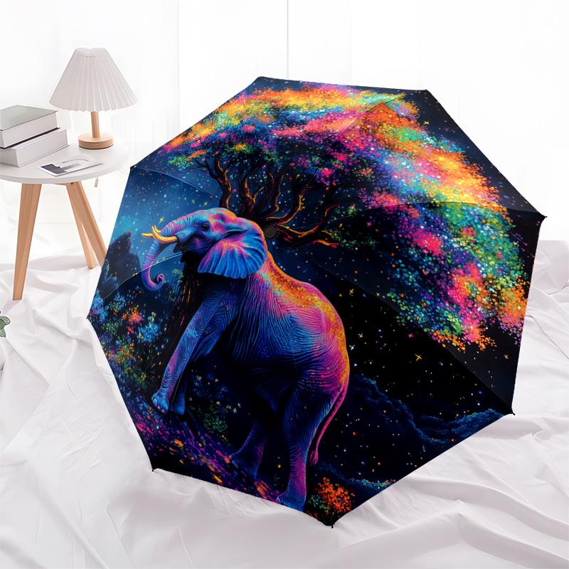 1 PC Automatic Folding Umbrella - Elephant Galaxy Pattern, Portable & Foldable Design with 8 Ribs, Christmas Birthday Gifts