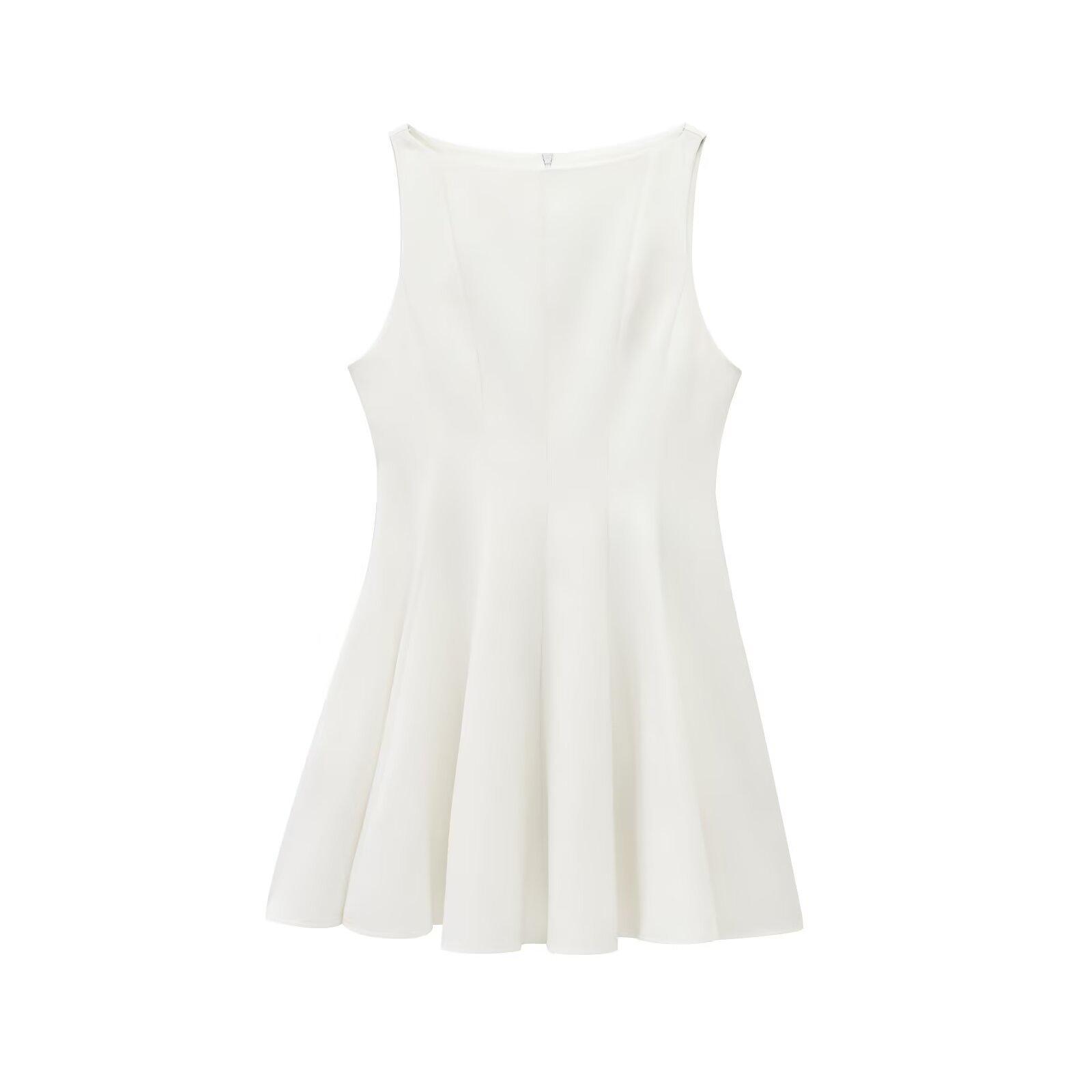 

Зима 2024 Женское платье без рукавов с вырезом лодочкой в европейском и американском стиле с простым широким подолом Medium белый