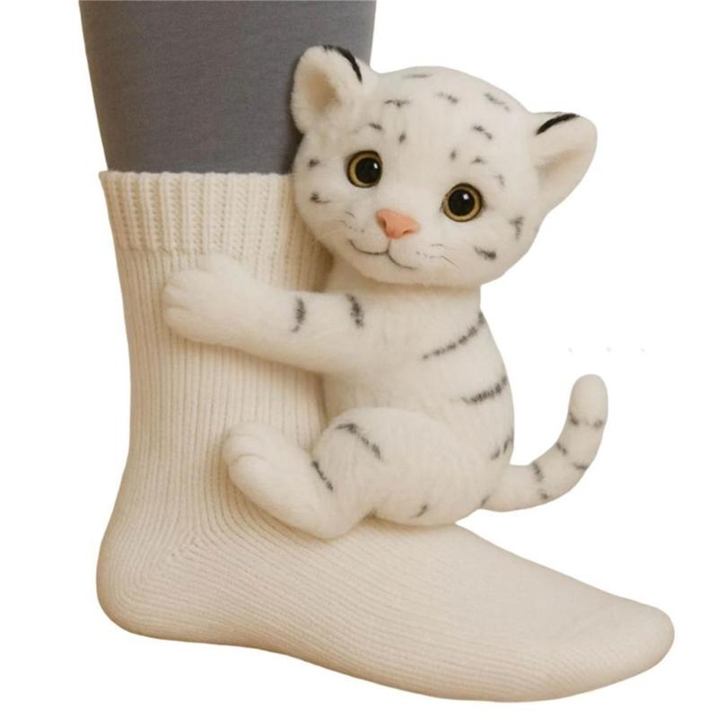 3D Knits Animal Socks,Plush Animals Hug Socks,Funny Novelties Winter Warm Hand Crocheted Socks Christmas Gifts Women