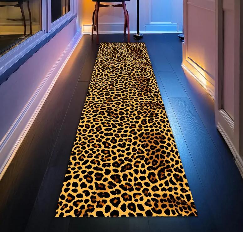 Leopard Print Runner Rug AAnimal Fur Texture Print Home Decor Mat Absorbent Non-Slip Hallway Autumn Winter Decor Carpet