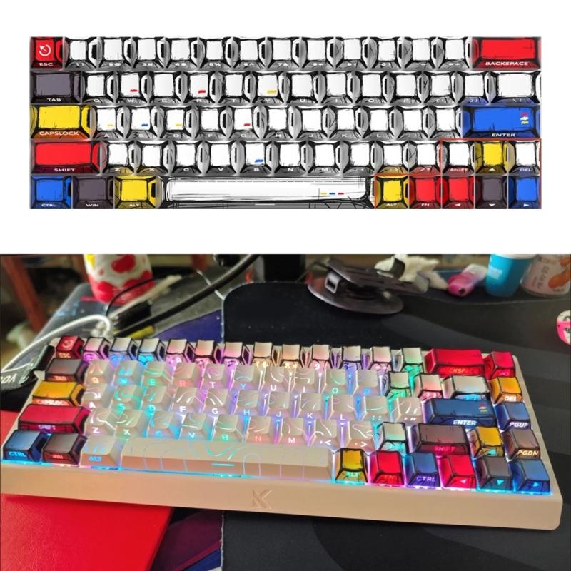 64/74Key Side Print Translucents Keycaps Comics Style Original Profile Sublimations Backlit Keycap for Mechanical Keyboards