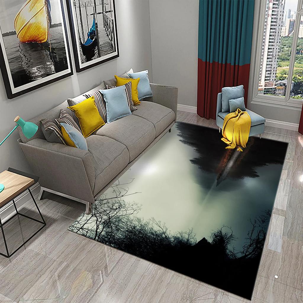 3D Foggy Forest Carpet White Smoke Fog Clouds Rugs Bathroom Kitchen Non-Slip Doormat Area Rug Living Room Bedroom Decor Rugs