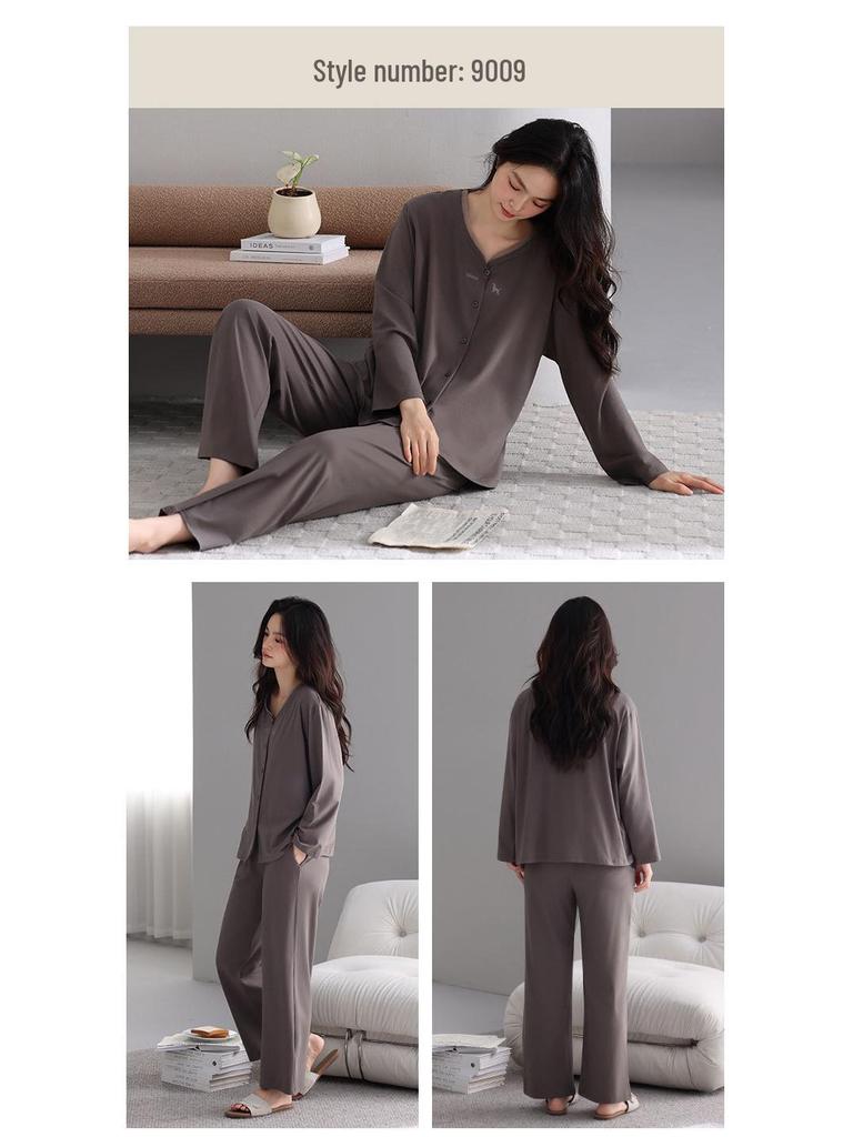 Women's Mid-Season Stretch Cotton Pajama Set - Long Sleeve Top & Pants