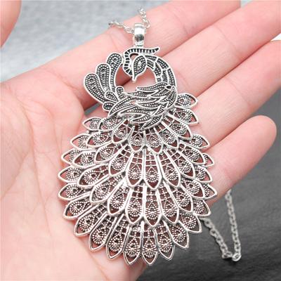 Dropshipping Antique Silver Plated 86x53mm Big Peacock Pendant Necklace For Women Men Long Chain Trendy Jewelry Accessories