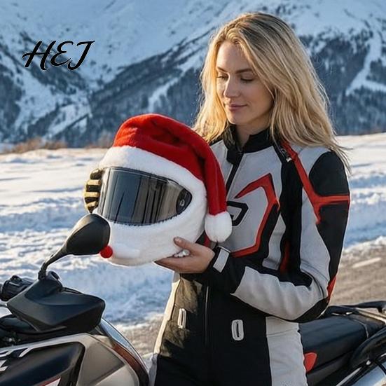 Cycling Helmet Decoration Christmas Santa Motorcycle Cover, Plush Claus Hat Cover for Decoration, Xmas Holiday Accessories Men