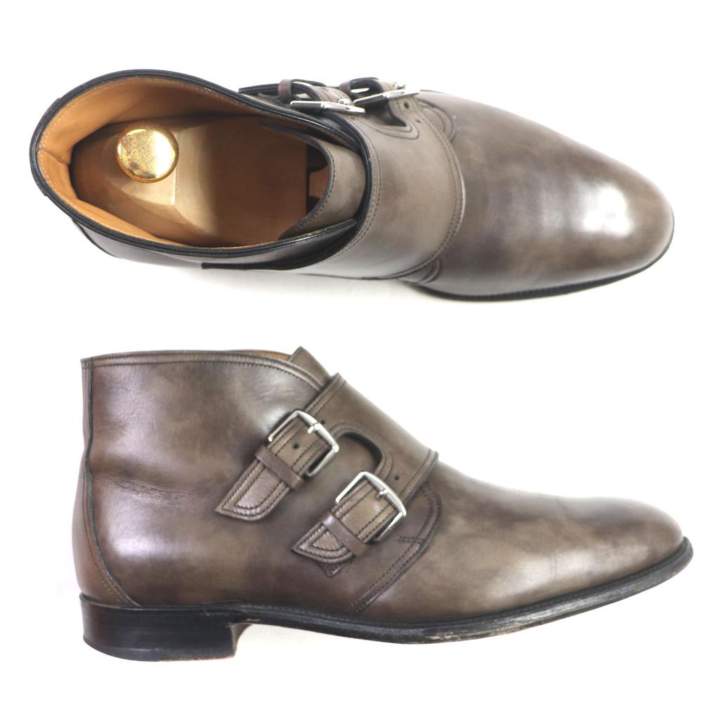 HERMES Ankle boots  Double Monk Leather Shoes Dark brown leather mens 40.5 Used