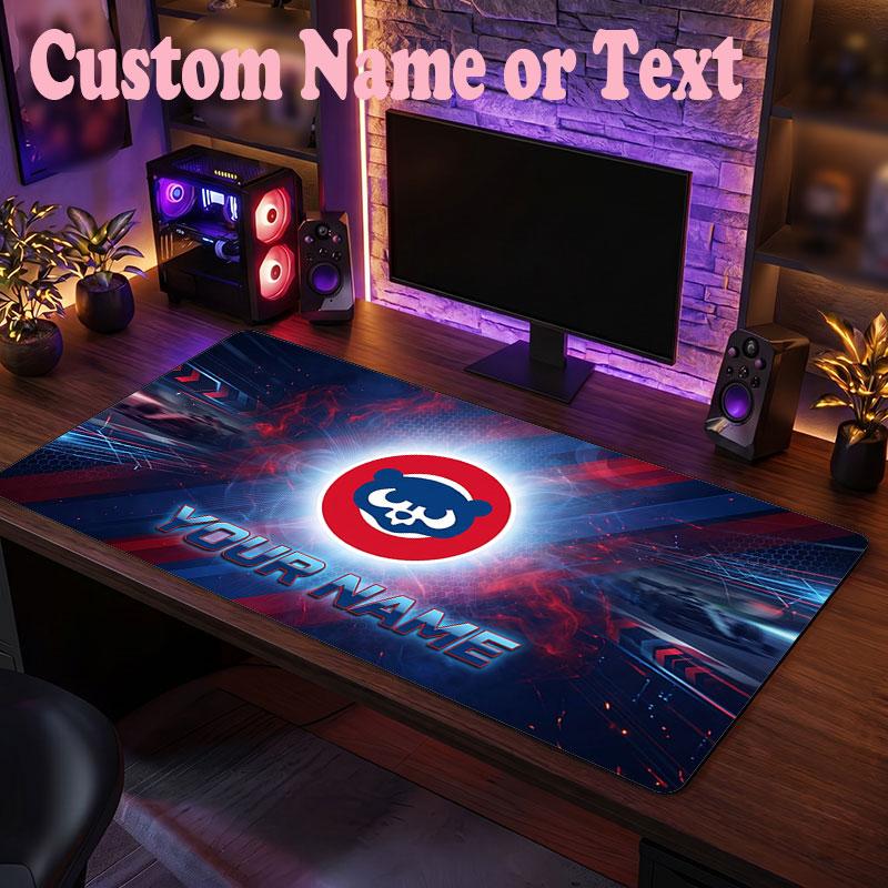 Chicago Cubs Customized Name Text Mouse Pad, Large Desk Mouse Mat Personalized Home Office Present