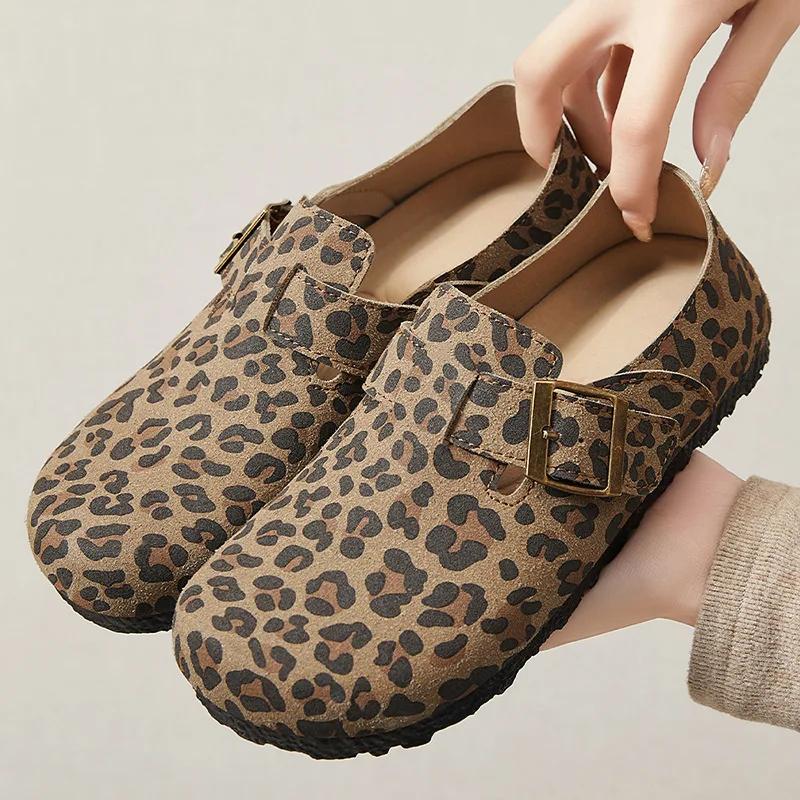 Fashion Women's Spring New Leopard Pattern Fashion Women's Shoes Flat Leather Soft Bottom Single Shoes Women's Casual Shoes