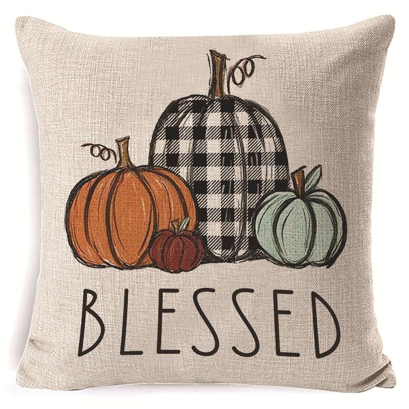 

Autumn Thanksgiving Throw Pillow Cover Home Sofa Decoration Linen Print Pumpkin Harvest Cushion Cover 45 * 45cm pillow cover