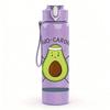 1PC Fitness Avocado Cartoon Print 750ml Color Plastic Sports Water Bottle Leakproof Flip Straw Lid Suitable for Sports Office Home Use
