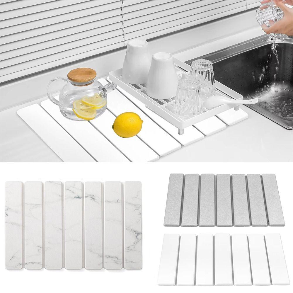 New Foldable Stone Dish Drying Mat Reusable 40*30cm Dish Drainer Mat Nonslip Stone Drying Pad Home Kitchen