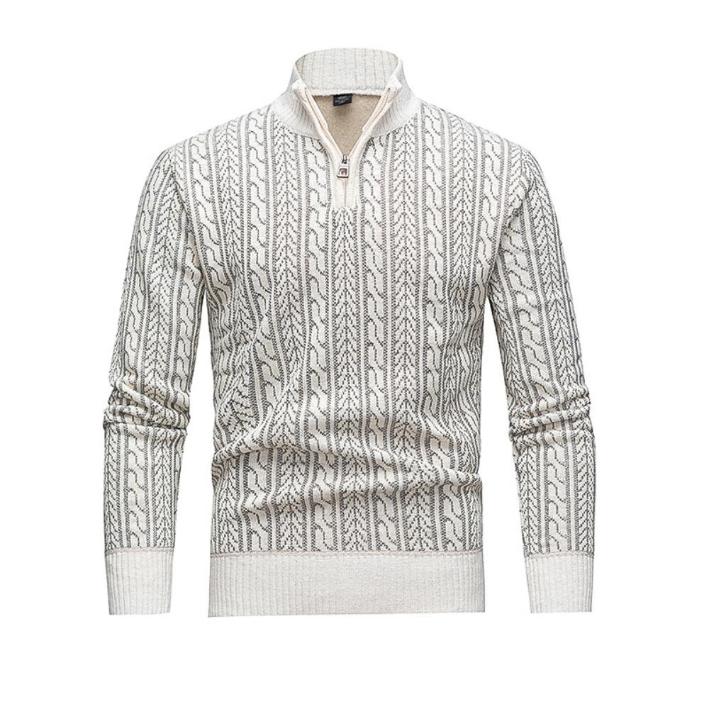 

Men s Long-sleeved Knitted Sweater with Half-neck Zipper, Men s Sweater with Zipper, Base Layer Shirt M белый