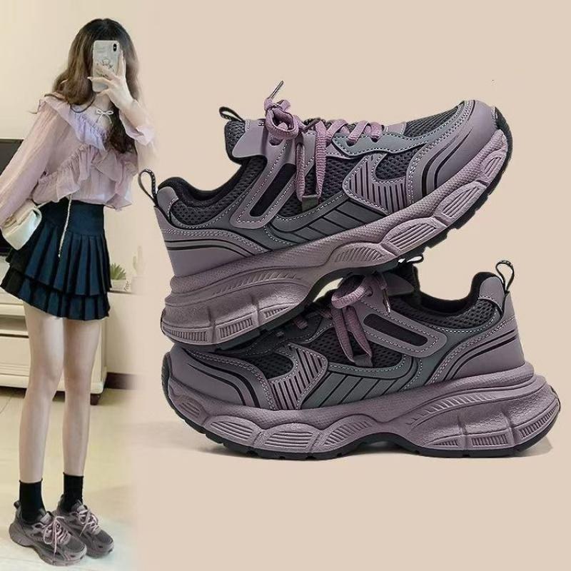 Horký prodej Malinově fialové Dad Sneakers pro ženy 2025Nové ins Všestranné studentské Zpátky do školy Sportovní ležérní boty na silné podrážce