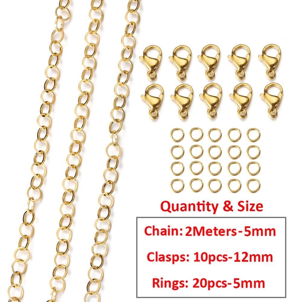 2Meters/1Meter Stainless Steel Chain Lobster Clasps Jump Rings Connectors Chains for Bracelet Necklace Jewelry Making DIY Kit