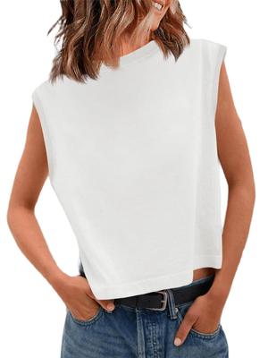 Damen Cropped Tanktop mit kurzen Ärmeln Locker sitzend Basic T-Shirt