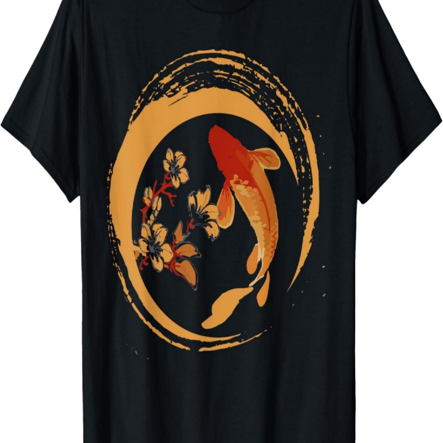 Koi Fish Koi Carp Cherry Blossom Vintage Art T-Shirt S чёрный
