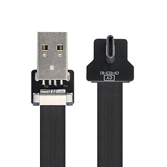 Cablecc Right Angle USB Male To Male Data Flat Slim FPC Cable for and Phones 2.0 Type-A USB-C Type-C (200cm) FPV, Discs,