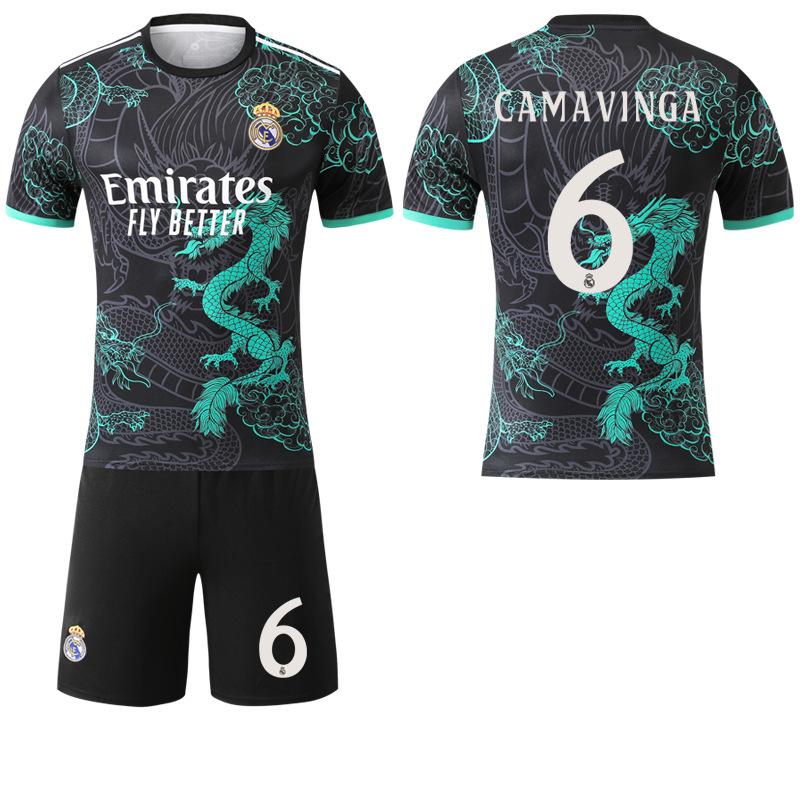 

2025-26 Реал Мадрид черные с голубым драконом специальное издание #9 Мбаппе #7 Винисиус Футбольные майки 28