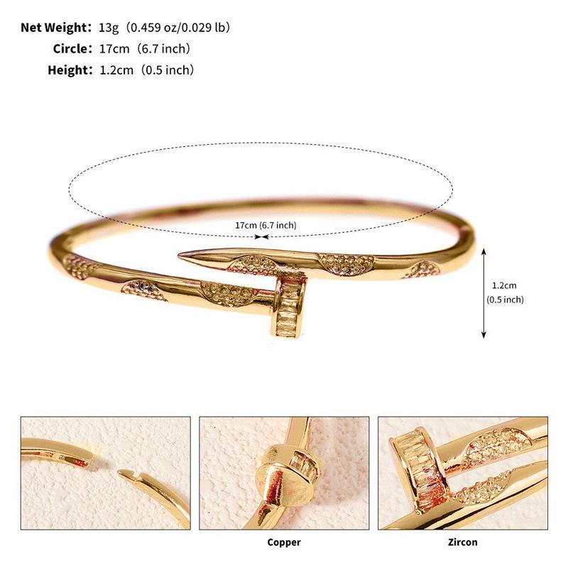 2026 pulseira de prego feminina europeia e americana pulseira de luxo leve design de ponta pulseira aberta ornamento de pulseira