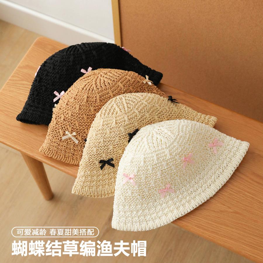 Korean Dongdaemun Butterfly Bow Straw Hat Girls Sweet Cute Fisherman's Beach Travel Sunscreen