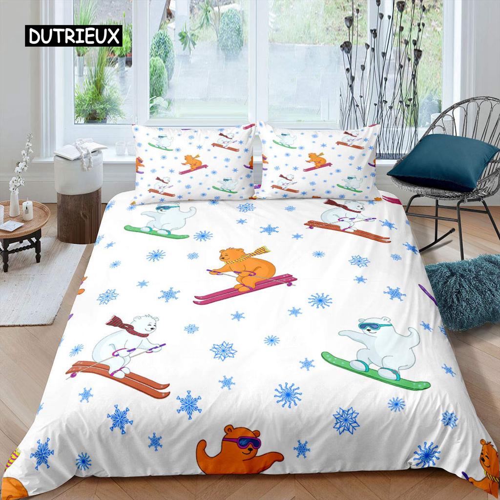 Ski-Bettbezug-Set, Cartoon-Ski-Bettwäsche-Set, Sport-Thema, Bettbezug, Extremsport-Design, Queen- und King-Size-Bettbezug