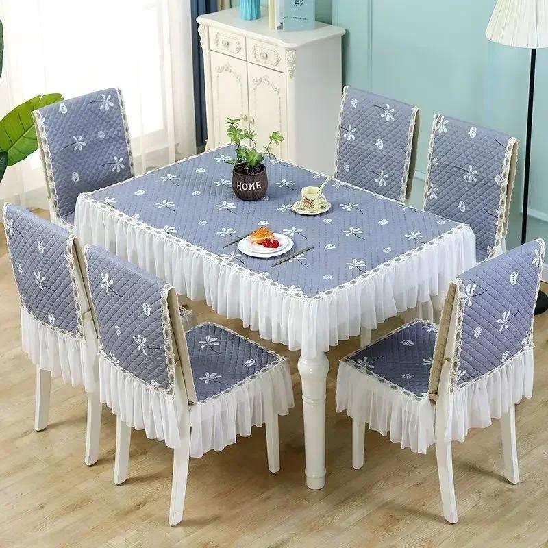 Mesa de jantar estilo europeu, almofada de cadeira de tecido integrado, renda, capa de cadeira de mesa de jantar de renda, capa de assento antiderrapante, almofada