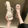 Rhinestone Transparent Crystal and Cool Slippers for Women In Summer, Thick Heel, Medium Heel, One-word Drag for Women