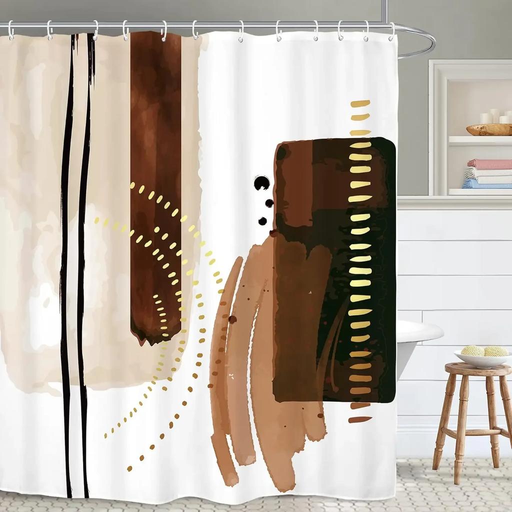 Abstract minimalist modern bathroom shower curtain neutral beautiful striped waterproof decorative shower curtain