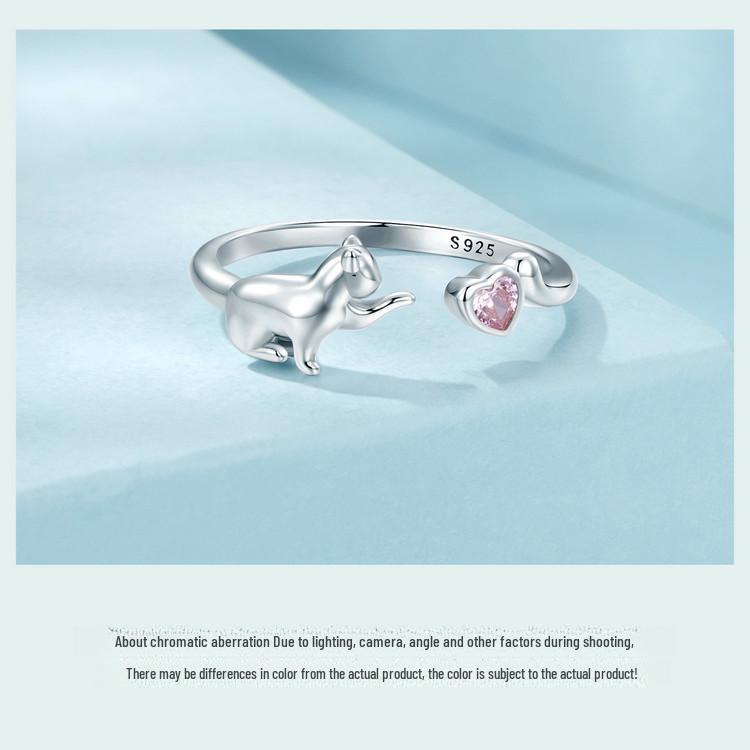 Adjustable Platinum-Plated S925 Sterling Silver Naughty Cat Ring