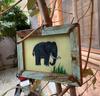 Old Wooden Frame Elephant Glass Painting  Rustic Farmhouse Wall Decor