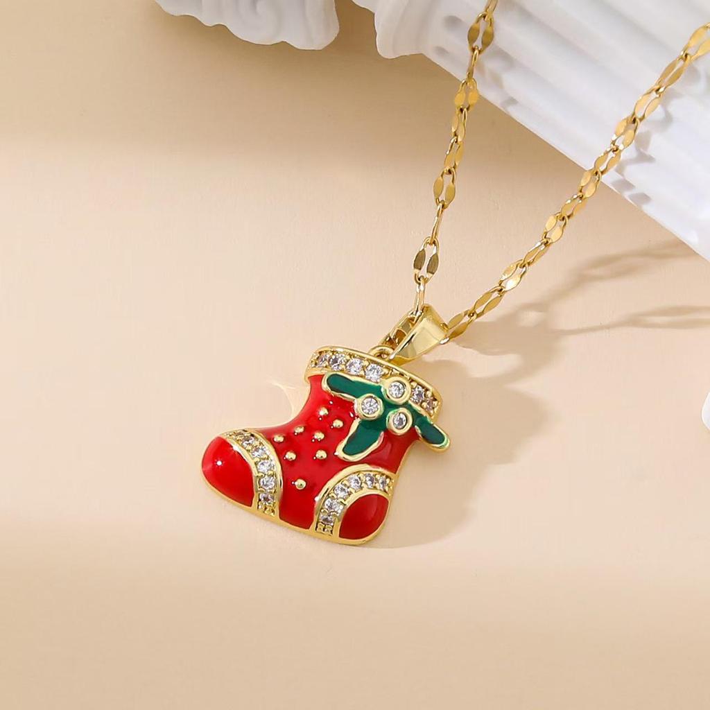 Popular Christmas Series Necklaces: Santa Claus, Peace Tree, Holiday Element Micro-Paved Drip Oil Pendant