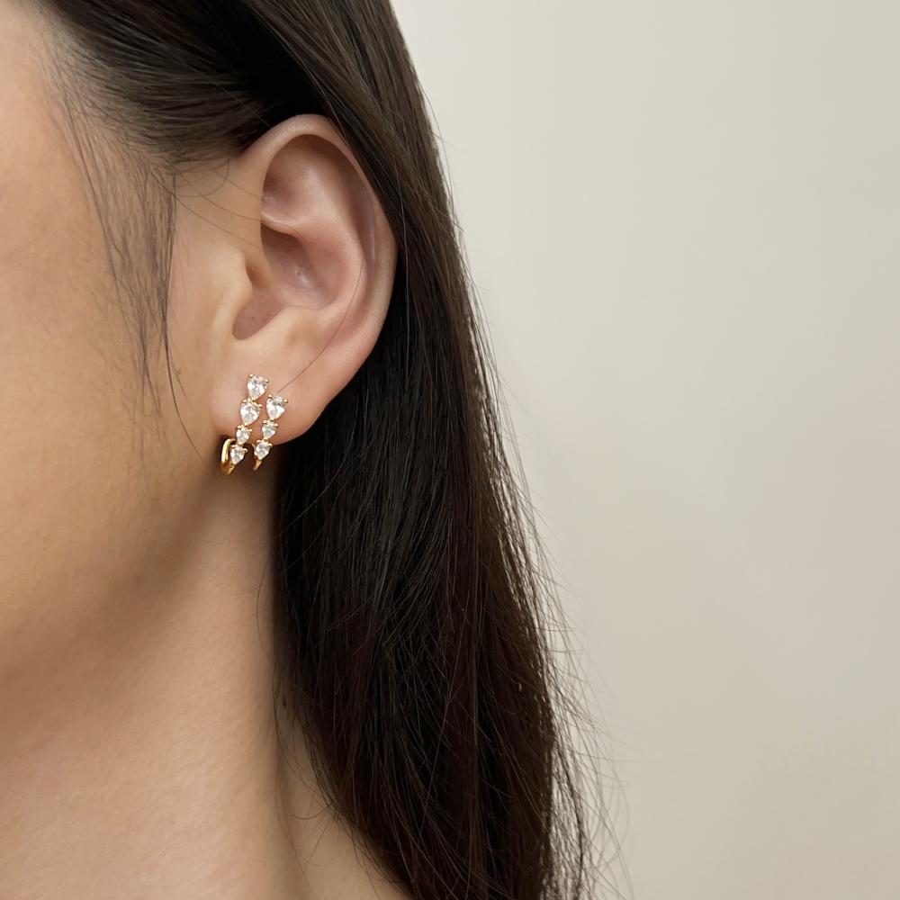 Dylam Luxury Geometric S925 Silver Jewelry 18K Gold Plated Earring Cz Zirconia Double Layer Hoops Hook Stud Earrings for Women
