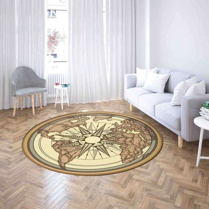 Earth Globe Round Rug Planet World Map Modern Home Flower Bird Anti Slip Door Mat Living Room Bedroom Kitchen Decoration Carpet