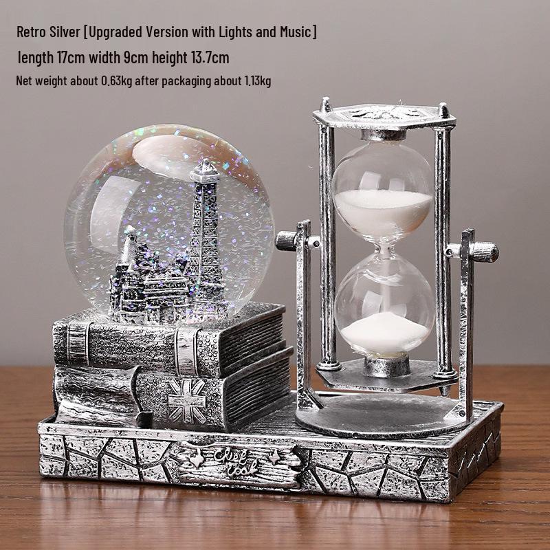 Eiffelturm Kristallkugel Sanduhr - Leuchtendes Studentengeschenk, Harz Desktop-Ornament