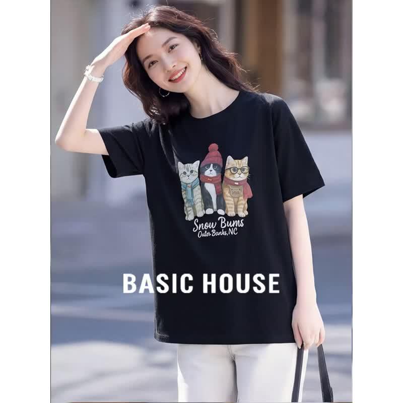 Basic House Women s Printed Round Neck T-shirt One Size