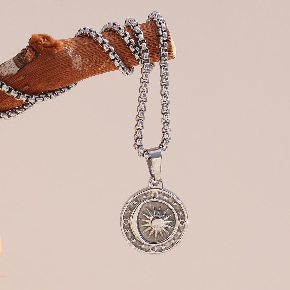 MamacitaSlay 316L Stainless Steel Sun Moon Circular Pendant Necklace Party Waterproof Neck Jewelry Women's Charm Necklace Gift