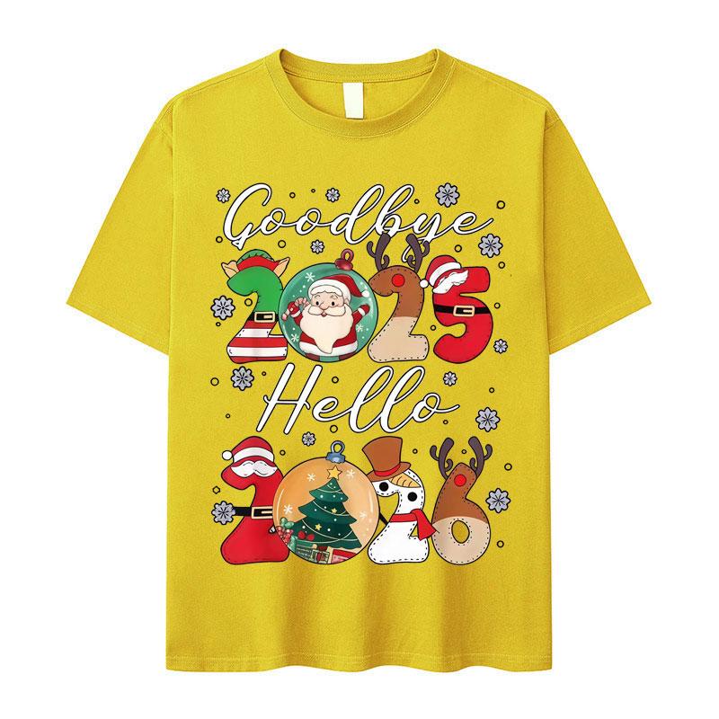 2025 Hello 2026 Tees Happy New Years Christmas Gift Trendy Unisex Cotton TShirts Festive Party Celebration Crewneck Loose Tops