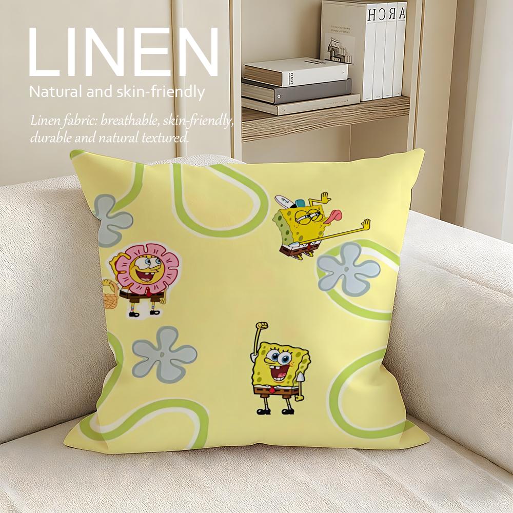 Cute Yellow Sponge Guy Cushion Cover Pillowcase Set Pcs x x Breathable Washable Sofa Cushion Cover