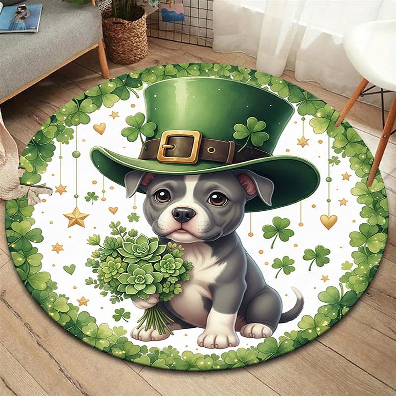 Green Festival Round Area Rug,Carpet Rug for Living Room Bedroom Sofa Playroom Decor,Non slip Floor Mat