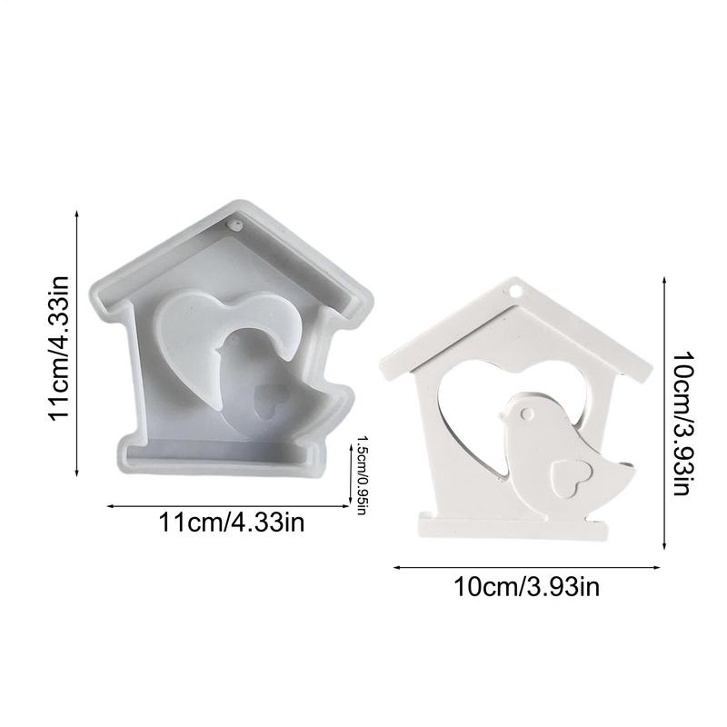 Easter Wall Decoration House with Bird Silicone Mold Spring Holiday Ornament Heart Pattern Bird House Pendant Casting Mold