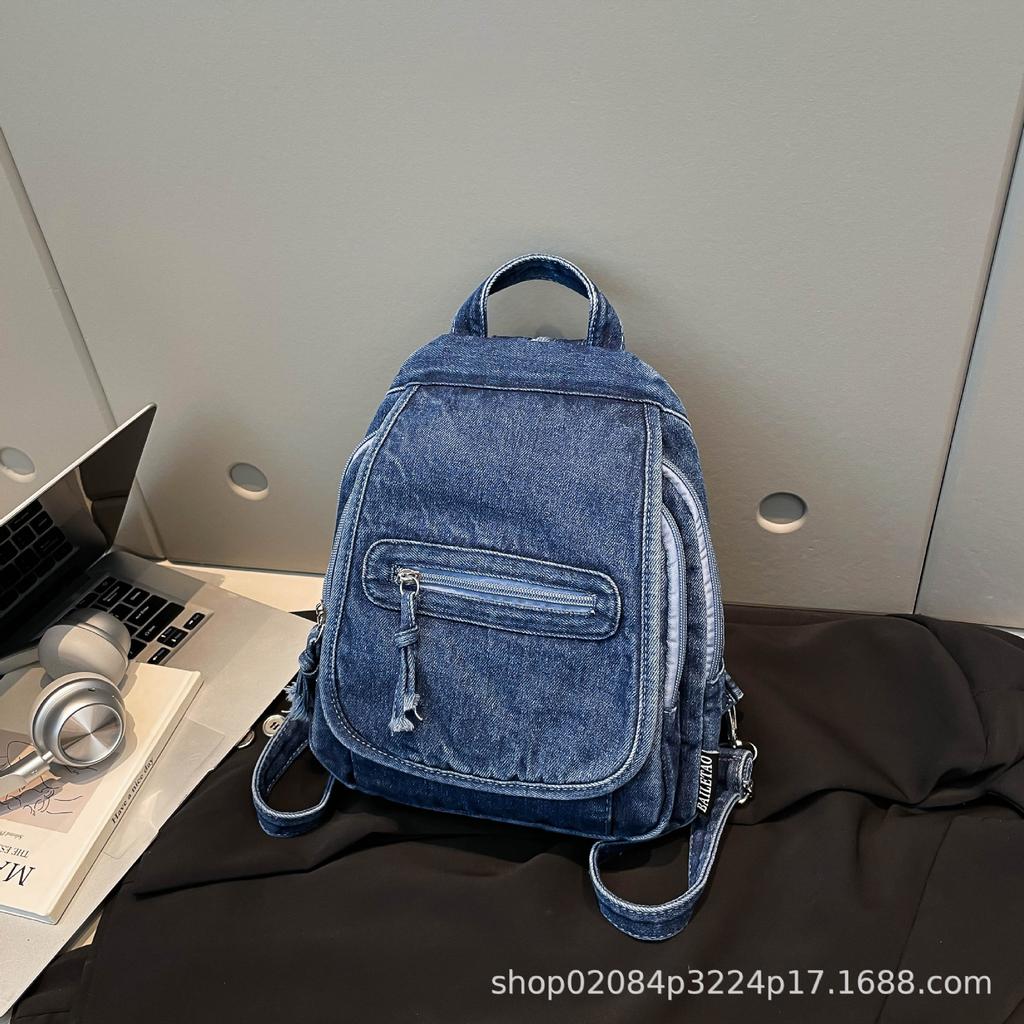 2025 New Japanese Retro Washed Denim Casual Large Capacity Versatile Fashion Breast Bag Crossbody Backpack